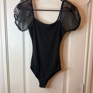 Altar'd State Black Sheer Puff Sleeve Bodysuit